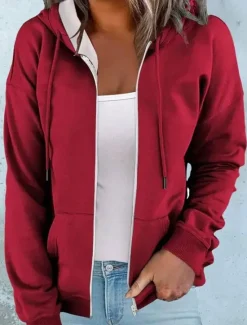 Women's Hooded Sweatshirt Jacket Long Sleeve Zip Up Hoodie With Pocket Lightweight Casual Oversized Sports Drawstring Front Pocket Active Sportswear Neon & Bright Top Breathable Soft Fabric Women Hoodies & Sweatshirts
