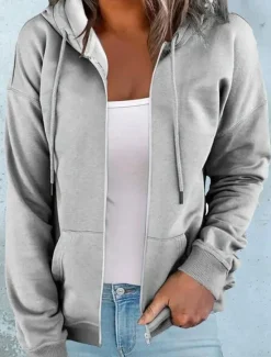 Women's Hooded Sweatshirt Jacket Long Sleeve Zip Up Hoodie With Pocket Lightweight Casual Oversized Sports Drawstring Front Pocket Active Sportswear Neon & Bright Top Breathable Soft Fabric Women Hoodies & Sweatshirts