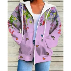 Hot Women's Hoodie Jacket Breathable Comfortable Pocket Drawstring Print Sports Daily Casual Floral Outdoor Street Sport Zipper Regular Hoodie Regular Fit Long Sleeve Outerwear White Yellow Pink Fall Women Hoodies & Sweatshirts