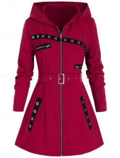 Hot Women's Hoodie Jacket Comfortable Breathable Zipper Pocket Casual Plain Vacation Street Daily Wear Going out Zipper Regular Hooded Regular Fit Long Sleeve Outerwear Black Red Spring Fall Women Jackets|Coats & Trench Coats