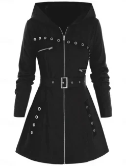 Hot Women's Hoodie Jacket Comfortable Breathable Zipper Pocket Casual Plain Vacation Street Daily Wear Going out Zipper Regular Hooded Regular Fit Long Sleeve Outerwear Black Red Spring Fall Women Jackets|Coats & Trench Coats