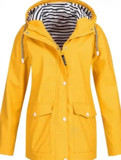 New Women's Hoodie Jacket Comfortable Breathable Zipper Pocket Casual Plain Outdoor Vacation Street Casual Zipper Regular Hooded Regular Fit Long Sleeve Outerwear Black White Yellow Spring Fall Women Coats & Trench Coats