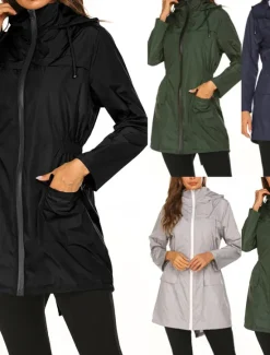 Hot Women's Hoodie Jacket Comfortable Breathable Zipper Pocket Casual Plain Outdoor Vacation Street Daily Wear Zipper Regular Hooded Regular Fit Long Sleeve Outerwear Black Navy Blue Dark Green Spring Women Jackets|Coats & Trench Coats