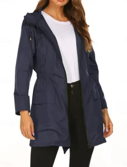 Hot Women's Hoodie Jacket Comfortable Breathable Zipper Pocket Casual Plain Outdoor Vacation Street Daily Wear Zipper Regular Hooded Regular Fit Long Sleeve Outerwear Black Navy Blue Dark Green Spring Women Jackets|Coats & Trench Coats