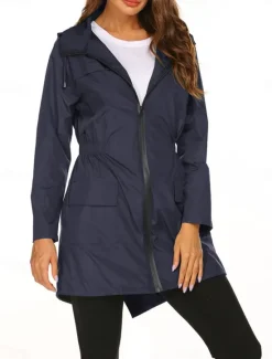 Hot Women's Hoodie Jacket Comfortable Breathable Zipper Pocket Casual Plain Outdoor Vacation Street Daily Wear Zipper Regular Hooded Regular Fit Long Sleeve Outerwear Black Navy Blue Dark Green Spring Women Jackets|Coats & Trench Coats