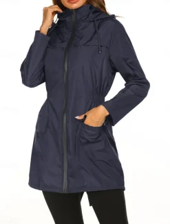 Hot Women's Hoodie Jacket Comfortable Breathable Zipper Pocket Casual Plain Outdoor Vacation Street Daily Wear Zipper Regular Hooded Regular Fit Long Sleeve Outerwear Black Navy Blue Dark Green Spring Women Jackets|Coats & Trench Coats