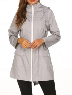 Hot Women's Hoodie Jacket Comfortable Breathable Zipper Pocket Casual Plain Outdoor Vacation Street Daily Wear Zipper Regular Hooded Regular Fit Long Sleeve Outerwear Black Navy Blue Dark Green Spring Women Jackets|Coats & Trench Coats