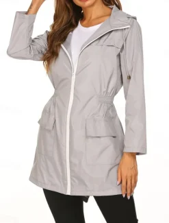 Hot Women's Hoodie Jacket Comfortable Breathable Zipper Pocket Casual Plain Outdoor Vacation Street Daily Wear Zipper Regular Hooded Regular Fit Long Sleeve Outerwear Black Navy Blue Dark Green Spring Women Jackets|Coats & Trench Coats
