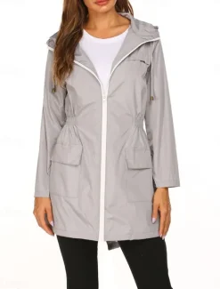Hot Women's Hoodie Jacket Comfortable Breathable Zipper Pocket Casual Plain Outdoor Vacation Street Daily Wear Zipper Regular Hooded Regular Fit Long Sleeve Outerwear Black Navy Blue Dark Green Spring Women Jackets|Coats & Trench Coats