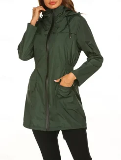 Hot Women's Hoodie Jacket Comfortable Breathable Zipper Pocket Casual Plain Outdoor Vacation Street Daily Wear Zipper Regular Hooded Regular Fit Long Sleeve Outerwear Black Navy Blue Dark Green Spring Women Jackets|Coats & Trench Coats