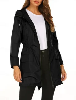 Hot Women's Hoodie Jacket Comfortable Breathable Zipper Pocket Casual Plain Outdoor Vacation Street Daily Wear Zipper Regular Hooded Regular Fit Long Sleeve Outerwear Black Navy Blue Dark Green Spring Women Jackets|Coats & Trench Coats