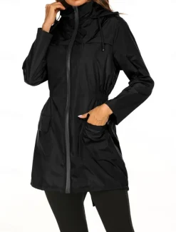 Hot Women's Hoodie Jacket Comfortable Breathable Zipper Pocket Casual Plain Outdoor Vacation Street Daily Wear Zipper Regular Hooded Regular Fit Long Sleeve Outerwear Black Navy Blue Dark Green Spring Women Jackets|Coats & Trench Coats