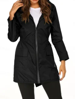Hot Women's Hoodie Jacket Comfortable Breathable Zipper Pocket Casual Plain Outdoor Vacation Street Daily Wear Zipper Regular Hooded Regular Fit Long Sleeve Outerwear Black Navy Blue Dark Green Spring Women Jackets|Coats & Trench Coats