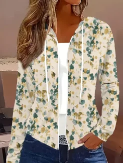 Sale Women's Hoodie Jacket Comfortable Zipper Vintage Sports Fashion Floral School Vacation Home Casual Short Hooded Regular Fit Long Sleeve Outerwear White Red Blue Spring Fall Women Jackets
