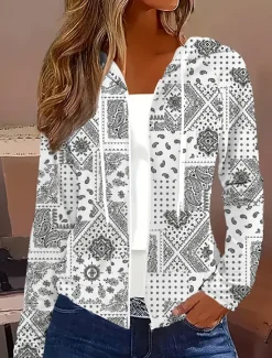 Sale Women's Hoodie Jacket Comfortable Zipper Vintage Sports Fashion Floral School Vacation Home Casual Short Hooded Regular Fit Long Sleeve Outerwear White Red Blue Spring Fall Women Jackets