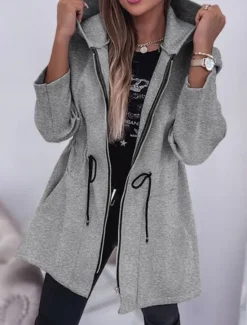 Discount Women's Hoodie Jacket Comfortable Breathable Zipper Pocket Fashion Casual Plain Vacation Street Casual Daily Wear Zipper Regular Hooded Regular Fit Long Sleeve Outerwear Black Army Green Beige Spring Women Coats & Trench Coats