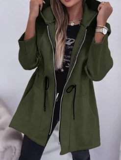 Discount Women's Hoodie Jacket Comfortable Breathable Zipper Pocket Fashion Casual Plain Vacation Street Casual Daily Wear Zipper Regular Hooded Regular Fit Long Sleeve Outerwear Black Army Green Beige Spring Women Coats & Trench Coats