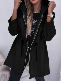 Discount Women's Hoodie Jacket Comfortable Breathable Zipper Pocket Fashion Casual Plain Vacation Street Casual Daily Wear Zipper Regular Hooded Regular Fit Long Sleeve Outerwear Black Army Green Beige Spring Women Coats & Trench Coats