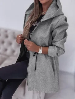 Discount Women's Hoodie Jacket Comfortable Breathable Zipper Pocket Fashion Casual Plain Vacation Street Casual Daily Wear Zipper Regular Hooded Regular Fit Long Sleeve Outerwear Black Army Green Beige Spring Women Coats & Trench Coats