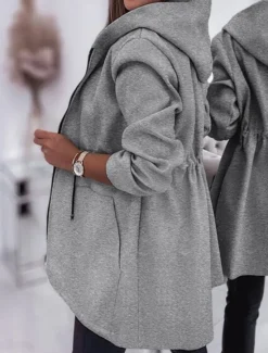 Discount Women's Hoodie Jacket Comfortable Breathable Zipper Pocket Fashion Casual Plain Vacation Street Casual Daily Wear Zipper Regular Hooded Regular Fit Long Sleeve Outerwear Black Army Green Beige Spring Women Coats & Trench Coats