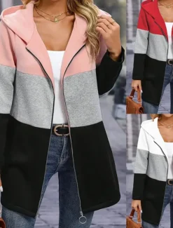 Women's Hoodie Jacket Comfortable Breathable Zipper Color Block Casual Plain Vacation Street Casual Daily Wear Zipper Regular Hooded Regular Fit Long Sleeve Outerwear White Pink Red Spring Fall Women Jackets