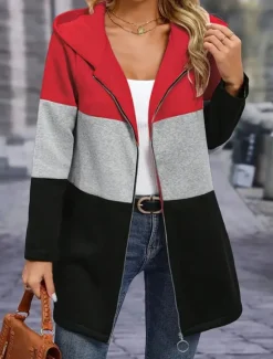 Women's Hoodie Jacket Comfortable Breathable Zipper Color Block Casual Plain Vacation Street Casual Daily Wear Zipper Regular Hooded Regular Fit Long Sleeve Outerwear White Pink Red Spring Fall Women Jackets