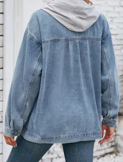 Discount Women's Hoodie Jacket Denim Jacket Outdoor Street Daily Wear Fall Winter Regular Coat Regular Fit Thermal Warm Breathable Stylish Casual Jacket Long Sleeve Solid Color with Pockets Light Blue Black Women Jackets
