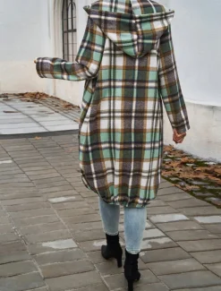 Discount Women's Hoodie Jacket Outdoor Street Daily Wear Fall Winter Long Coat Regular Fit Thermal Warm Breathable Stylish Casual Jacket Long Sleeve Stripes and Plaid with Pockets Full Zip Red Brown Green Women Jackets|Coats & Trench Coats