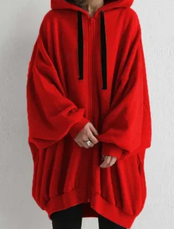 New Women's Hoodie Jacket Outdoor Street Daily Wear Fall Winter Long Coat Regular Fit Thermal Warm Breathable Stylish Casual Jacket Long Sleeve Plain with Pockets Full Zip Black Red Apricot Women Jackets