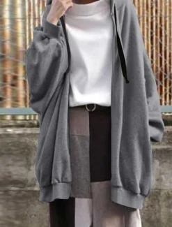 New Women's Hoodie Jacket Outdoor Street Daily Wear Fall Winter Long Coat Regular Fit Thermal Warm Breathable Stylish Casual Jacket Long Sleeve Plain with Pockets Full Zip Black Red Apricot Women Jackets