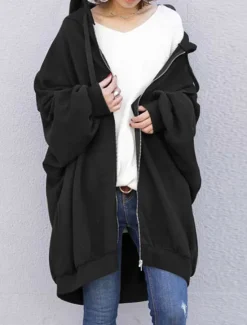 New Women's Hoodie Jacket Outdoor Street Daily Wear Fall Winter Long Coat Regular Fit Thermal Warm Breathable Stylish Casual Jacket Long Sleeve Plain with Pockets Full Zip Black Red Apricot Women Jackets
