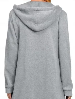 Women's Hoodie Jacket Outdoor Street Daily Wear Fall Winter Long Coat Regular Fit Thermal Warm Breathable Casual Jacket Long Sleeve Solid Color with Pockets Full Zip Black Navy Blue Coffee Women Coats & Trench Coats