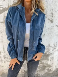 Clearance Women's Hoodie Jacket Outdoor Street Daily Wear Fall Winter Regular Coat Regular Fit Thermal Warm Breathable Stylish Casual Jacket Long Sleeve Plain with Pockets Full Zip Pink Navy Blue Beige Women Jackets