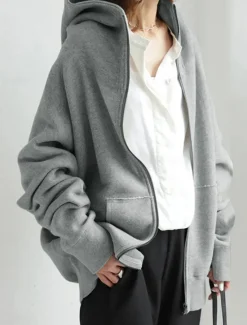 Sale Women's Hoodie Jacket Outdoor Street Daily Wear Fall Winter Regular Coat Regular Fit Thermal Warm Breathable Stylish Casual Jacket Long Sleeve Plain with Pockets Full Zip Black Red Green Women Jackets