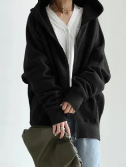 Sale Women's Hoodie Jacket Outdoor Street Daily Wear Fall Winter Regular Coat Regular Fit Thermal Warm Breathable Stylish Casual Jacket Long Sleeve Plain with Pockets Full Zip Black Red Green Women Jackets