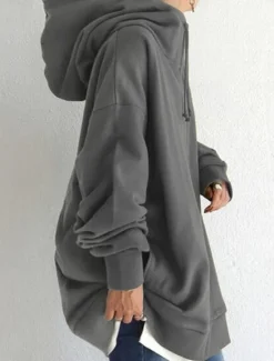New Women's Hoodie Jacket Warm Breathable Zipper Pocket Casual Plain Vacation Street Daily Wear Going out Zipper Long Hoodie Regular Fit Long Sleeve Outerwear Black Red Khaki Fall Winter Women Jackets