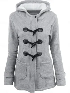 New Women's Hoodie Jacket Warm Breathable Pocket Casual Street Style Solid Color Vacation Street Daily Wear Going out Single Breasted Hoodie Regular Fit Long Sleeve Outerwear Black Light Grey Dark Grey Women Jackets|Coats & Trench Coats