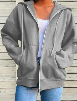 Best Women's Hoodie Jacket Windproof Warm Patchwork Pocket Outdoor Casual Solid Color Outdoor Street Regular Hoodie Regular Fit Long Sleeve Outerwear Brown Green Gray Fall Winter Women Jackets