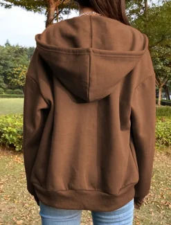Best Women's Hoodie Jacket Windproof Warm Patchwork Pocket Outdoor Casual Solid Color Outdoor Street Regular Hoodie Regular Fit Long Sleeve Outerwear Brown Green Gray Fall Winter Women Jackets