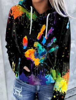 Discount Women's Hoodie Pullover Cat Graphic Tie Dye Front Pocket Print Daily Other Prints Basic Casual Hoodies Sweatshirts Blue Black Brown Comfrt Breathable Soft Fabric Women Hoodies & Sweatshirts