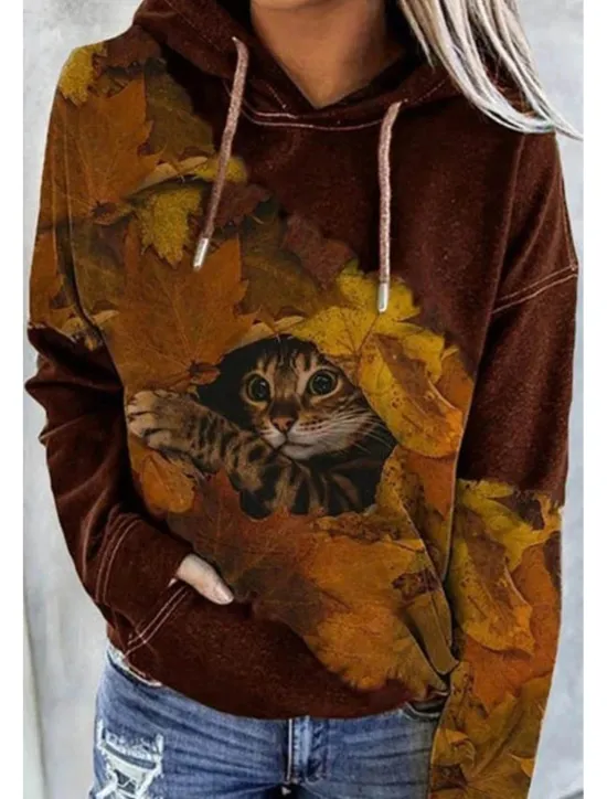 Discount Women's Hoodie Pullover Cat Graphic Tie Dye Front Pocket Print Daily Other Prints Basic Casual Hoodies Sweatshirts Blue Black Brown Comfrt Breathable Soft Fabric Women Hoodies & Sweatshirts