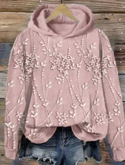 Outlet Women's Hoodie Pullover Sweatshirt Oversized Long Sleeve Casual Graphic Floral Vintage Retro Hooded Regular Tops Street Dailywear Print Pink Blue Beige Spring Fall Winter Women Hoodies & Sweatshirts