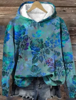 Women's Hoodie Pullover Sweatshirt Oversized Long Sleeve Casual Graphic Floral Warm Vintage Hooded Regular Tops Street Dailywear Print Red Blue Green Spring Fall Winter Women Hoodies & Sweatshirts