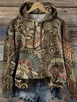 New Women's Hoodie Pullover Sweatshirt Oversized Long Sleeve Casual Graphic Vintage Fashion Western Hooded Tops Street Dailywear Holiday Print Front Pocket White Yellow Dark Pink Red Brown Fall Winter Women Hoodies & Sweatshirts