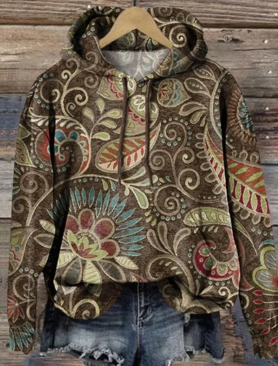 New Women's Hoodie Pullover Sweatshirt Oversized Long Sleeve Casual Graphic Vintage Fashion Western Hooded Tops Street Dailywear Holiday Print Front Pocket White Yellow Dark Pink Red Brown Fall Winter Women Hoodies & Sweatshirts
