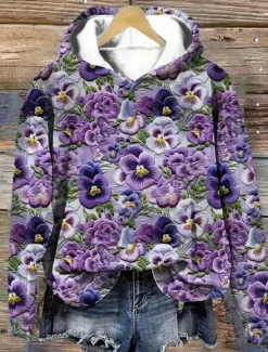 Women's Hoodie Pullover Sweatshirt Oversized Long Sleeve Casual Graphic Floral Warm Active Hooded Regular Tops Street Dailywear Print White Pink Purple Green Khaki Spring Fall Winter Women Women's Tops|Hoodies & Sweatshirts