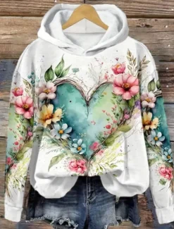 Women's Hoodie Pullover Sweatshirt Oversized Long Sleeve Casual Graphic Floral Warm Active Hooded Regular Tops Street Dailywear Print White Pink Purple Green Khaki Spring Fall Winter Women Women's Tops|Hoodies & Sweatshirts