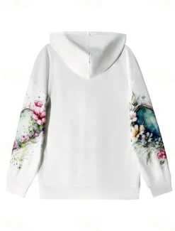 Women's Hoodie Pullover Sweatshirt Oversized Long Sleeve Casual Graphic Floral Warm Active Hooded Regular Tops Street Dailywear Print White Pink Purple Green Khaki Spring Fall Winter Women Women's Tops|Hoodies & Sweatshirts