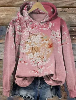 Women's Hoodie Pullover Sweatshirt Oversized Long Sleeve Casual Graphic Floral Warm Active Hooded Regular Tops Street Dailywear Print White Pink Purple Green Khaki Spring Fall Winter Women Women's Tops|Hoodies & Sweatshirts