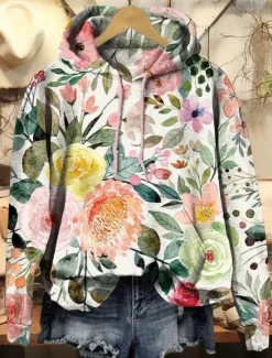 Women's Hoodie Pullover Sweatshirt Oversized Long Sleeve Casual Graphic Floral Warm Active Hooded Regular Tops Street Dailywear Print White Pink Purple Green Khaki Spring Fall Winter Women Women's Tops|Hoodies & Sweatshirts